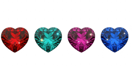 Heart shaped gemstone collection isolated on transparent background