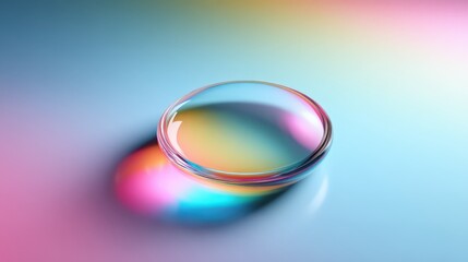 Colorful Glass Lens Reflecting Rainbow Light on a Pastel Blue Background Abstract Product