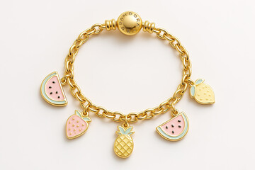 Gold Fruit Charm Bracelet, Summer Jewelry