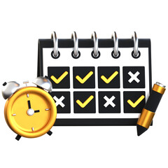 Habit Completion and Time Reminder 3D Icon Black and Gold Style