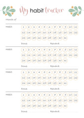 Monthly Habit Tracker Page. Soft Pastel Design for Journaling and Planning. Clean Layout to Track Goals and Build New Habits.
