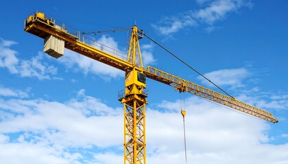 Yellow construction crane against a blue sky