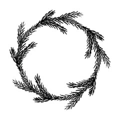 Christmas decoration border with spruce branches. Wreath doodle. Christmas, winter and New Year design element © Daria Shane