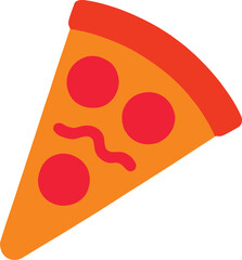 A simple and colorful illustration of a pepperoni pizza slice