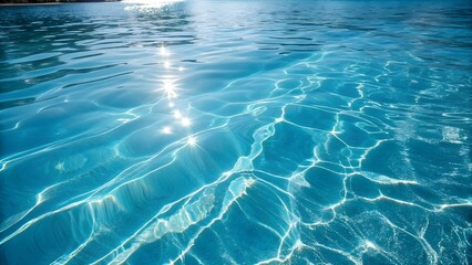 Underwater View of Clear Blue Swimming Pool with Sunlight Reflections