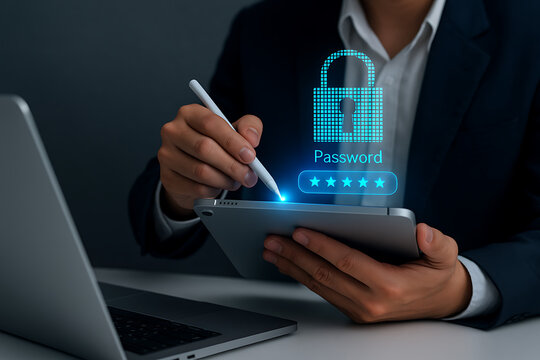 Online shopping and online banking concept with hands typing on laptop keyboard and technology network background