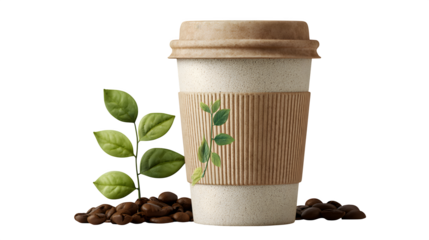 Environmentally friendly coffee cup with biodegradable packaging on a flat surface