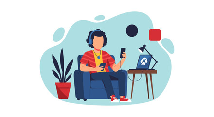 Person relaxing at home using laptop and phone, perfect for website banners or blog posts about work-life balance.