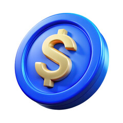 Obraz premium Golden dollar symbol on blue coin isolated on transparent background