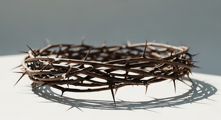 Fototapeta premium A symbolic crown of thorns on a plain background, representing sacrifice, suffering, and faith in the christian belief system