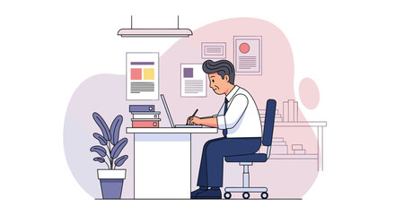 Businessman working at his desk, perfect for website banners or brochures illustrating productivity and work.