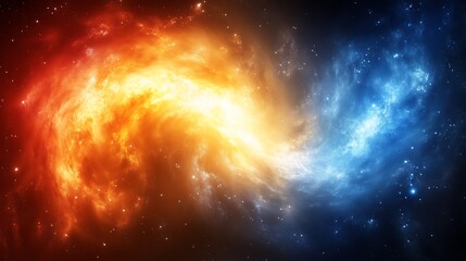 Colorful celestial nebulae in space with contrasting colors.