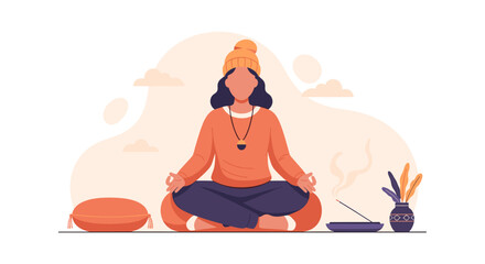 Woman meditating in lotus position, perfect for wellness websites or mindfulness apps.