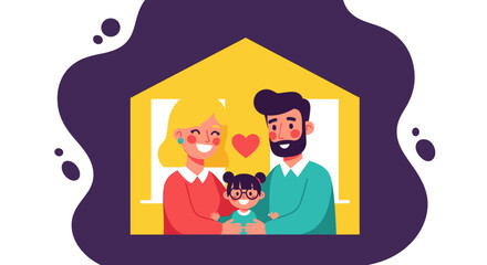 Happy family illustration inside a house, perfect for family blogs, websites, and social media.