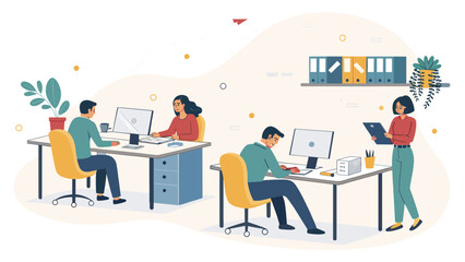 Modern office workers collaborating, perfect for website banners or business brochures.