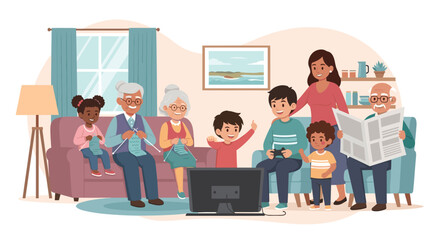 Multi-Generational Family Enjoying Time Together at Home - Perfect for Family, Bonding, and Togetherness Themes