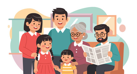 Happy multigenerational family portrait, ideal for family-themed websites, brochures, or advertisements.