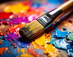 Obraz premium Vibrant paintbrush on a colorful palette