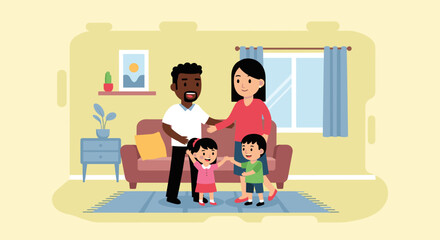 Happy family illustration, perfect for family blogs, parenting websites, or children's books.