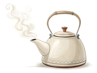 Vintage kettle with steam on black background