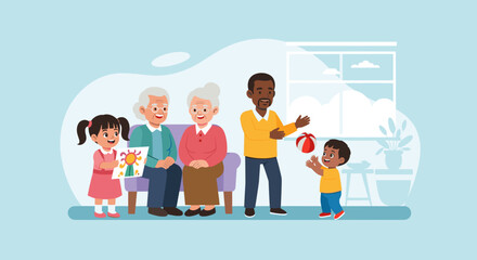 Happy multigenerational family spending quality time together. Perfect for family-themed websites, brochures, or social media posts.