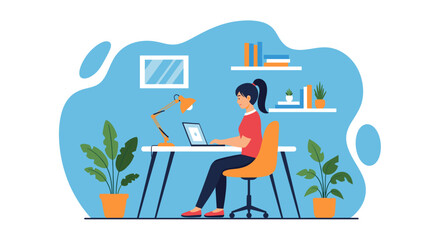 Woman working from home on laptop, perfect for remote work blogs or website banners.