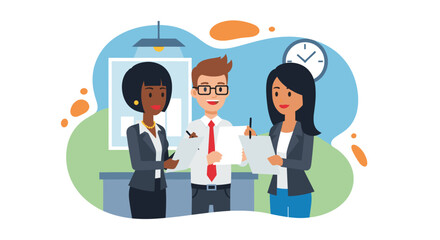 Diverse business team collaborating on project, ideal for website banners or presentations.