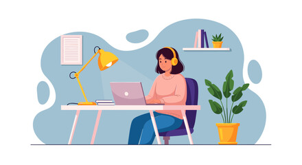 Woman working from home on laptop, perfect for blogs, websites, and social media posts about remote work.