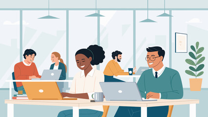 Diverse team of professionals working collaboratively in a modern office, ideal for business presentations and website banners.