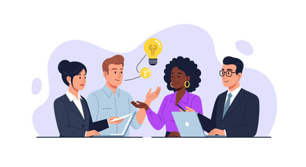 Diverse business team brainstorming ideas, perfect for presentations on collaboration and innovation.