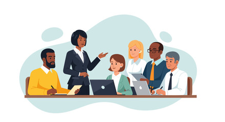 Diverse business team collaborating during a productive meeting. Ideal for websites, presentations, and marketing materials.