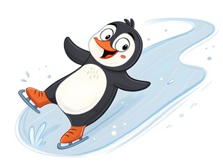 Naklejka premium Happy cartoon penguin ice skating with joy and excitement