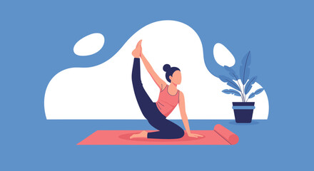 Woman practicing yoga at home, perfect for wellness websites or fitness apps.