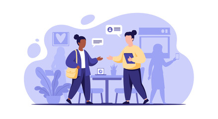 Two colleagues having a meeting in a modern office, perfect for illustrating teamwork and collaboration on a company website or presentation.