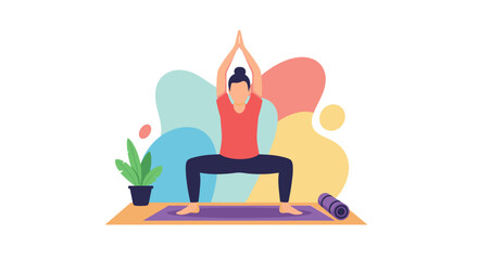 Woman practicing yoga at home, perfect for wellness websites and brochures.