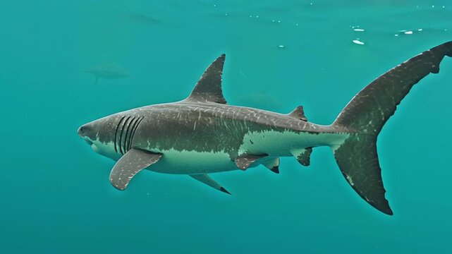 A large great white shark swimming in front of a vibrant green screen background in the ocean green screen animal video