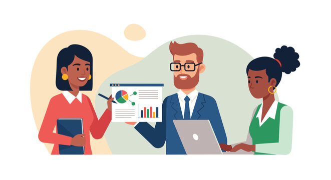 Diverse business team analyzing data together, perfect for presentations on teamwork and collaboration.