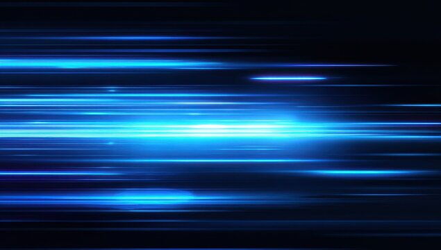 Abstract, vibrant blue light streaks on a dark background, suggesting speed and motion