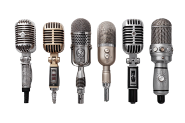 Vintage microphones, diverse styles, studio recording