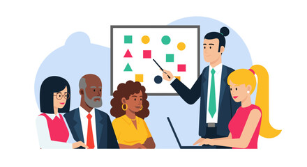 Diverse business team brainstorming, ideal for presentations on teamwork and collaboration.