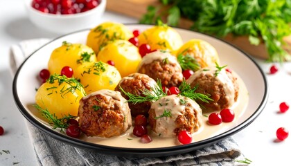 Swedish Meatballs with Potatoes, Cream Sauce, and Lingonberries: A Culinary Delight