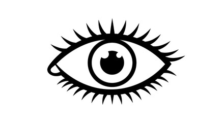 A stylized, black and white drawing of an eye with long, spiky eyelashes.
