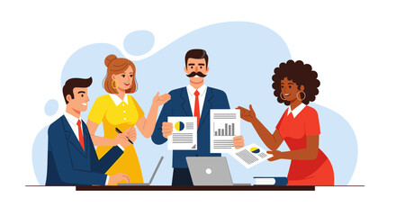 Diverse business team collaborating on project, perfect for website banners or presentations.