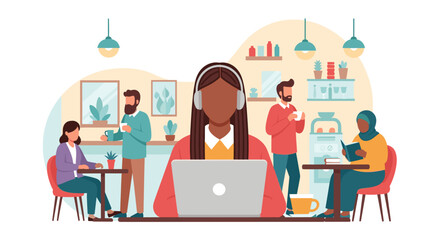 Diverse team collaborating in a modern co-working space; perfect for website banners or blog posts about remote work.