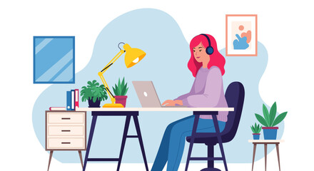 Young woman working from home on laptop, perfect for remote work, freelance, or work-life balance blog posts.