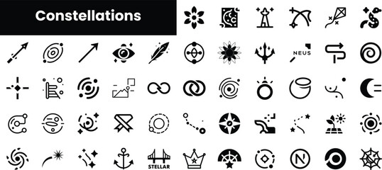 A creative collection of modern constellation symbols, featuring various shapes and patterns. Ideal for design projects or celestial-themed art.