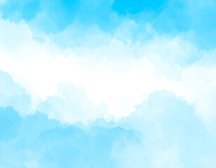 Fototapeta premium Soft watercolor blue sky background with white cloud texture. Light and airy abstract style, fresh and simple. Perfect for design, template, wallpaper, poster, banner, invitation