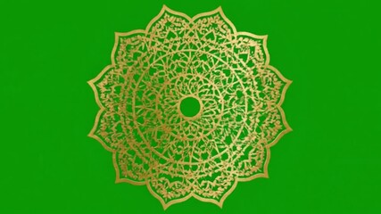 Golden intricate mandala with a central hole on a vibrant green background - Powered by Adobe