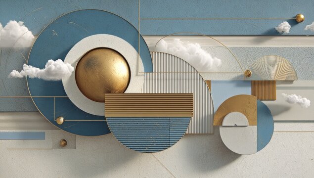 Abstract gold geometric art, clouds, sky, design, website banner
