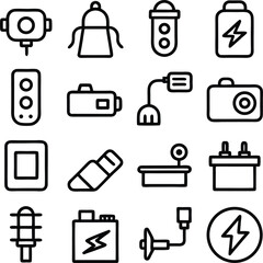 Bold Black Line Icons:  Technology, Power, and Gadgets Collection